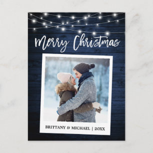 Brush Script Wood Instant Camera Couple Christmas Postcard