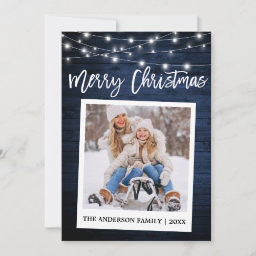 Brush Script Wood Instant Camera Photo Christmas Holiday Card