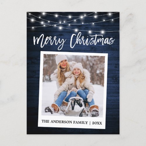 Brush Script Wood Instant Camera Photo Christmas Postcard