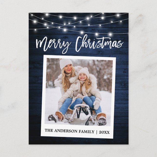 Brush Script Wood Instant Camera Photo Christmas Postcard (Front)