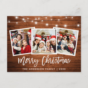 Brush Script Wood Lights 3 Photo Christmas Star Postcard