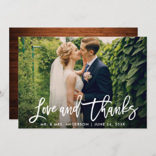 Brush Script Wood Love and Thanks Wedding Card