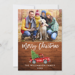 Brush Script Wood Vintage Truck Christmas Card