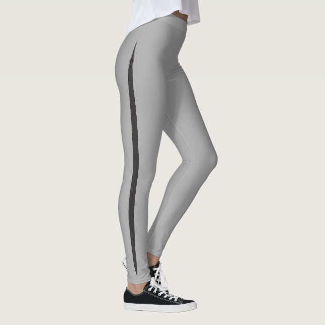 Brush Side Stripe Elegant Sporty Gray + Black Leggings (Right)