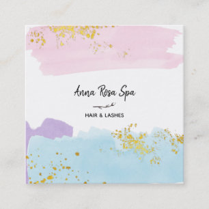 *~* Brush Splash Pastel Gold Glitter Rose Bud Square Business Card