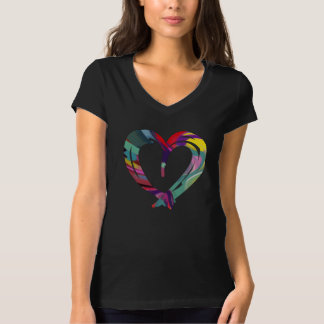 Brush Stroke Abstract Heart V-Neck Black T-Shirt