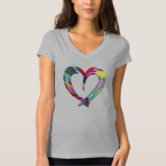 Brush Stroke Abstract Heart V-Neck Grey T-Shirt