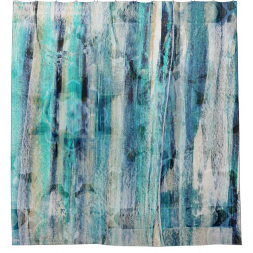 Brush Stroke Abstract Mandala Turquoise Blue Shower Curtain