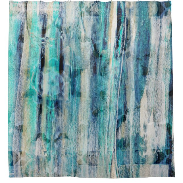 Brush Stroke Abstract Mandala Turquoise Blue Shower Curtain (Front)