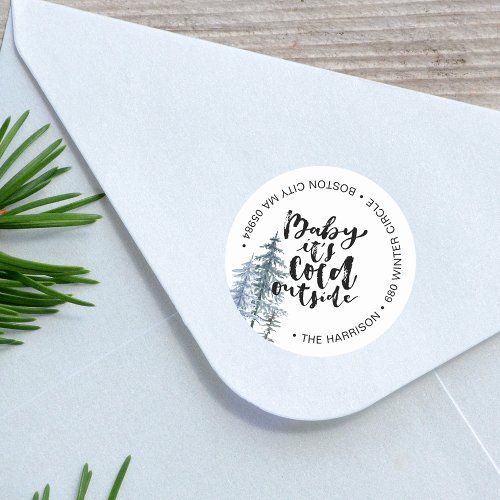 Brush Stroke Baby Its Cold Outside Return Address Classic Round Sticker