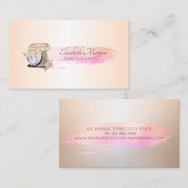  Brush Stroke Bakery Retro Mixer Flowers Business Card (Front/Back)
