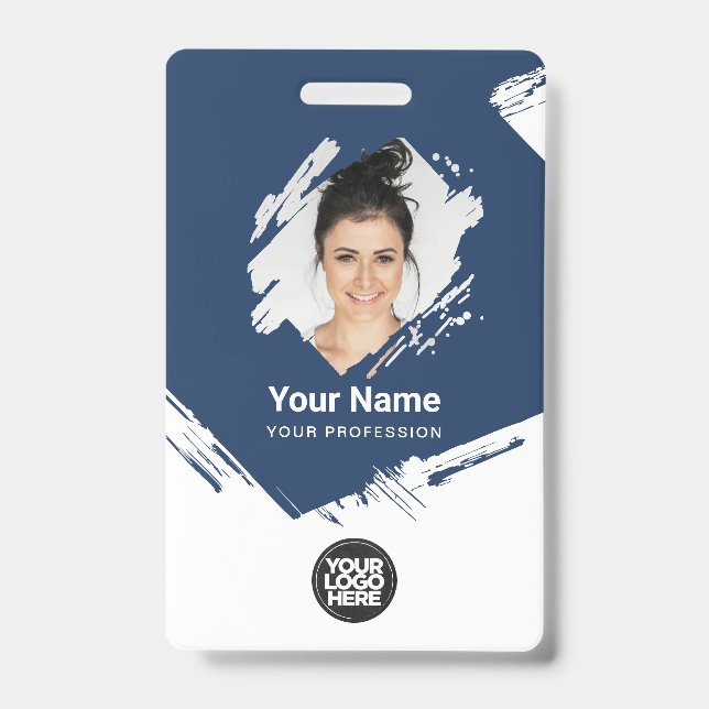 Brush Stroke Employee Photo, Bar Code, Logo, Name Badge (Front)