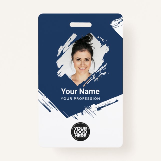 Brush Stroke Employee Photo, Bar Code, Logo, Name Badge (Front)