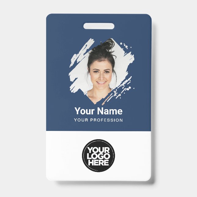 Brush Stroke Employee Photo, Bar Code, Logo, Name Badge (Front)