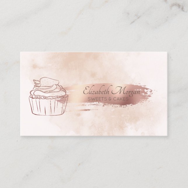  Brush Stroke Glitter Cupcake Watercolor Business Card (Front)