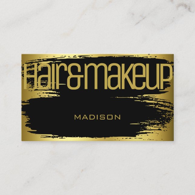 Brush Stroke Gold Black Glamorous Luxury Beauty Business Card (Front)