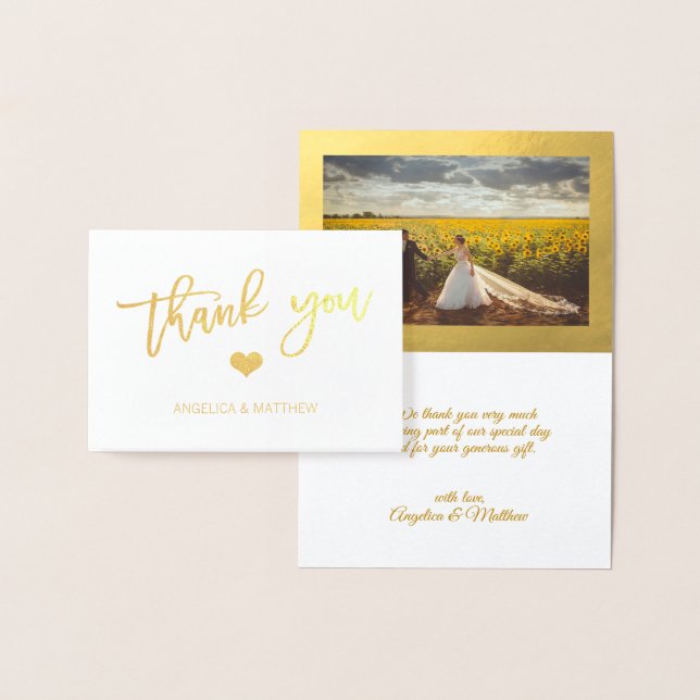 Brush Stroke Gold Foil THANK YOU Wedding | PHOTO Card (Display)