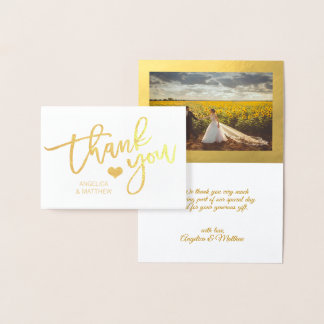 Brush Stroke Gold Foil THANK YOU Wedding | PHOTO Foil Card