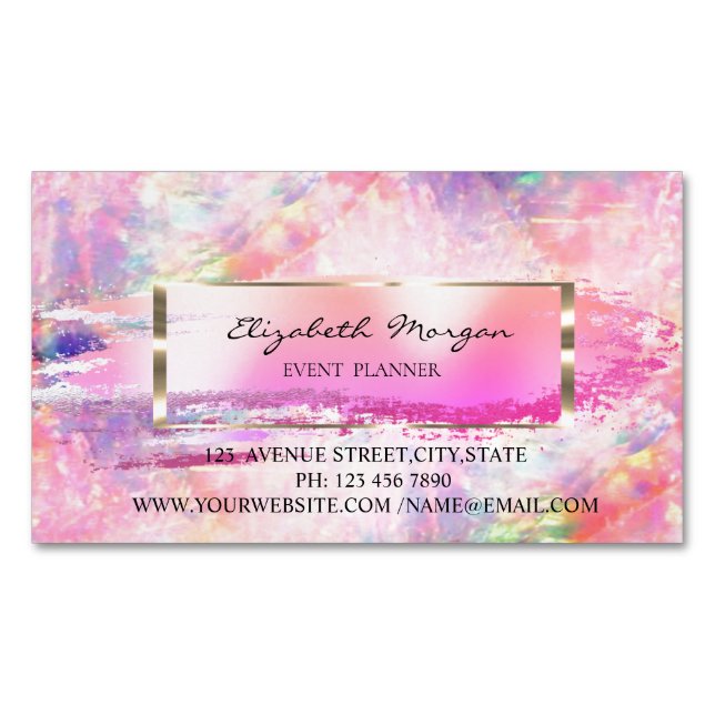 Brush Stroke,Gold Frame Colorful Holographic  Business Card Magnet (Front)