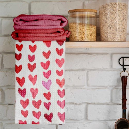 Brush stroke hearts _ red and pink kitchen towel
