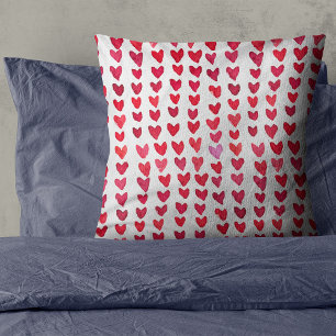Brush stroke hearts - red and pink throw pillow