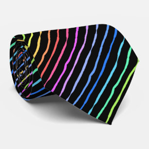 Brush Stroke Rainbow Striped Black Two-sided Neck Tie