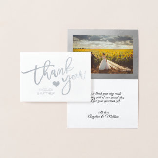 Brush Stroke Silver Foil THANK YOU Wedding | PHOTO Foil Card