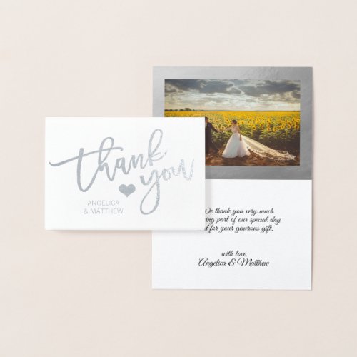 Brush Stroke Silver Foil THANK YOU Wedding  PHOTO Foil Card