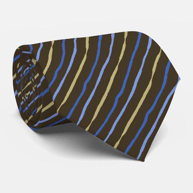 Brush Stroke Striped Brown & Peri Two-sided Neck Tie (Rolled)