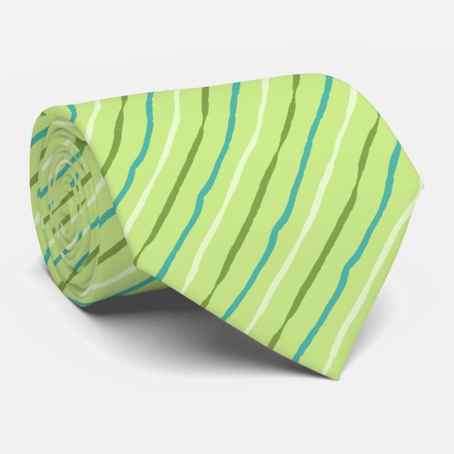 Brush Stroke Striped Lime Two-Sided Neck Tie (Rolled)