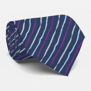 Brush Stroke Striped Navy & Violet Two-sided Neck Tie