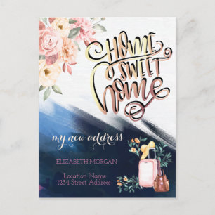 Brush Stroke,Suitcase Flowers New Address Announcement Postcard
