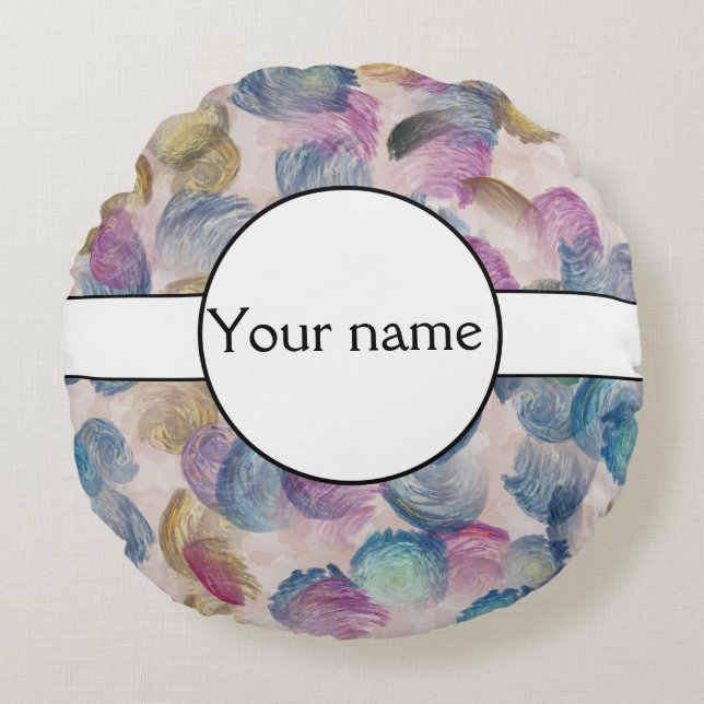 Brush strokes abstract design round pillow (Front)