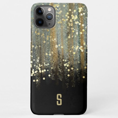 Brush Strokes and Confetti Dots with Gold Monogram iPhone 11Pro Max Case