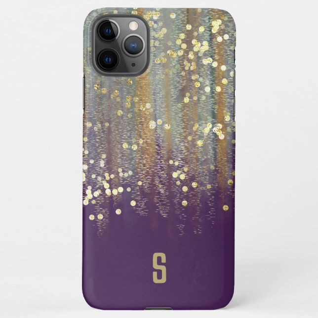 Brush Strokes and Confetti Dots with Gold Monogram iPhone Case (Back)