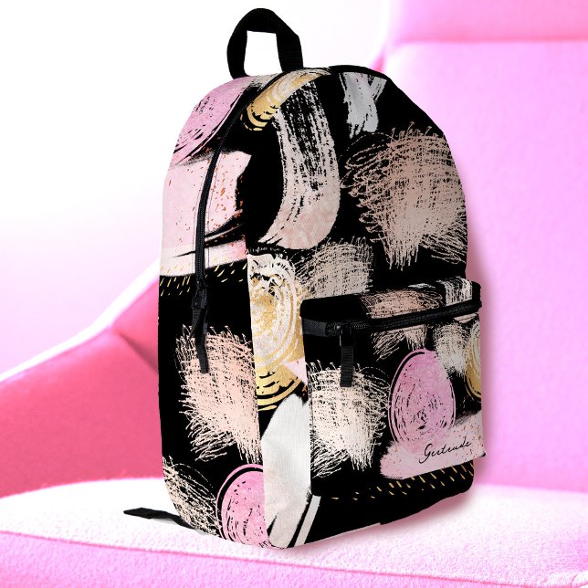 brush strokes and scribbles pattern on black printed backpack (Creator Uploaded)