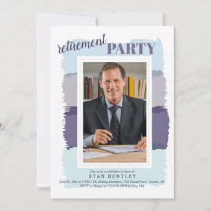 Brush Strokes Blue Photo Retirement Party Invitati Invitation