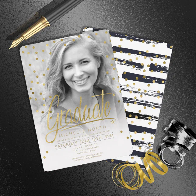 Brush Strokes & Confetti Black Gold ID511 Invitation | Zazzle