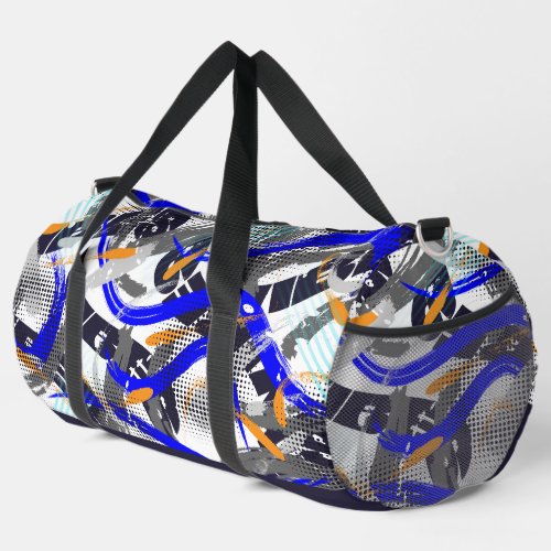 Brush Strokes Geometric Elements in Collage  Duffle Bag