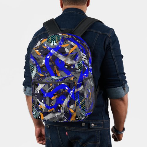Brush Strokes Geometric Elements in Collage  Printed Backpack