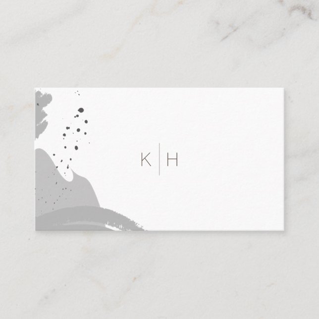 Brush Strokes Monogram Gray Business Card (Front)