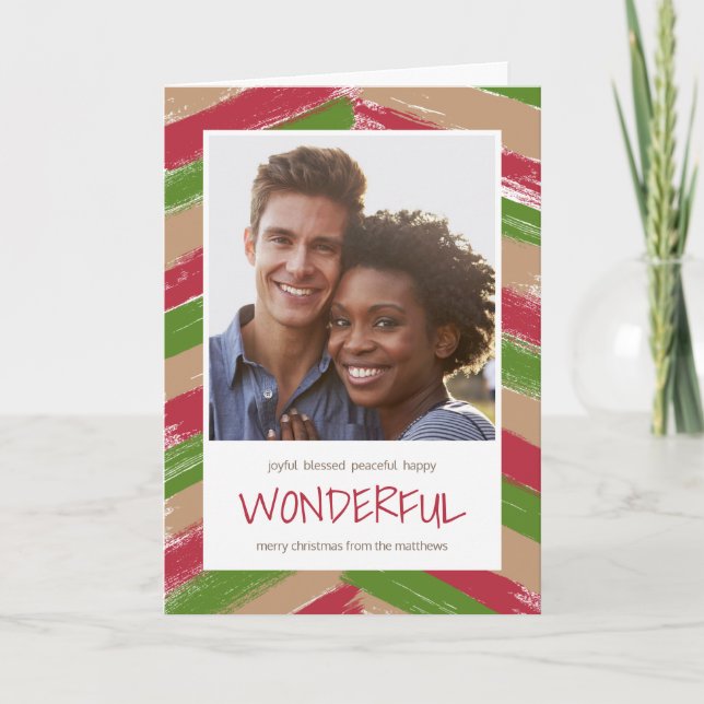 Brush Strokes Photo Christmas Greeting Card (Front)