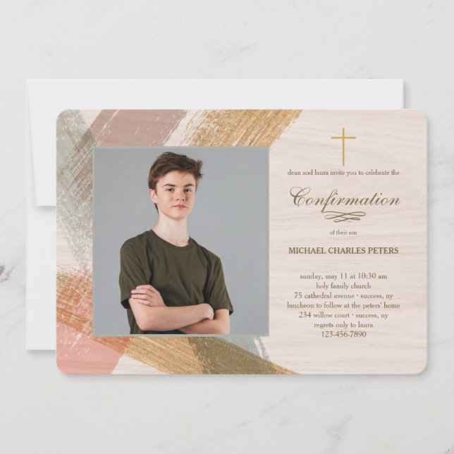 Brush Strokes Photo Confirmation Invitation (Front)