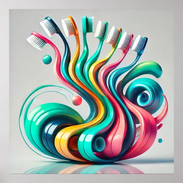 Brush Symphony. Abstract Toothbrush Art Poster (Front)
