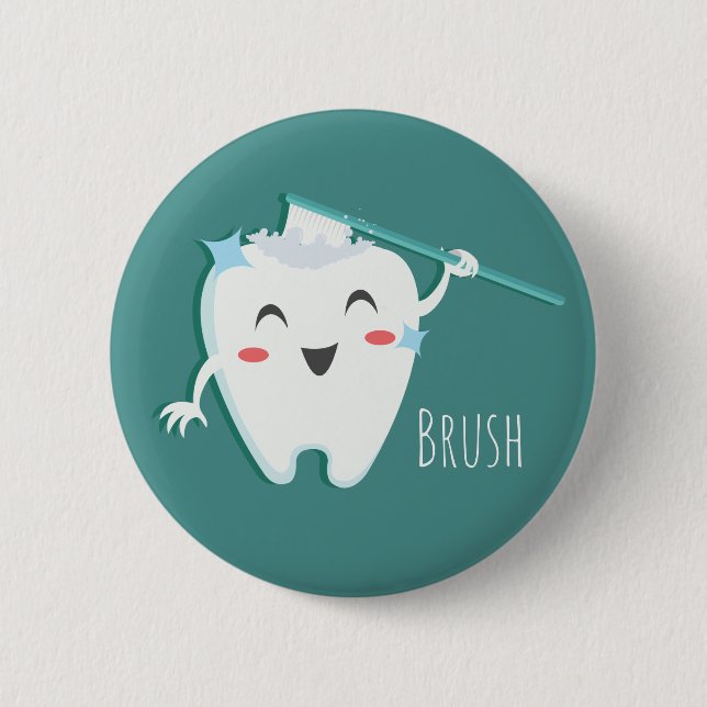 Brush Teeth Dentist  Button (Front)