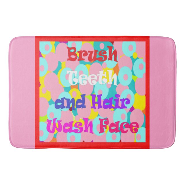 Brush Teeth Hair Wash Face fun kids bright design  Bath Mat (Front)
