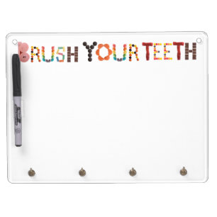 Brush your Teeth - Colorful & Fun Dental Care Sign Dry Erase Board With Keychain Holder