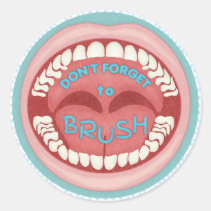 Brush Your Teeth Dentist Dental Funny Mouth Classic Round Sticker