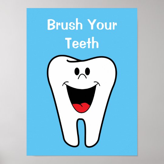 Brush Your Teeth Kids Cartoon Tooth Dentist Office Poster | Zazzle.com