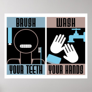 Brush your Teeth Wash your Hands retro poster
